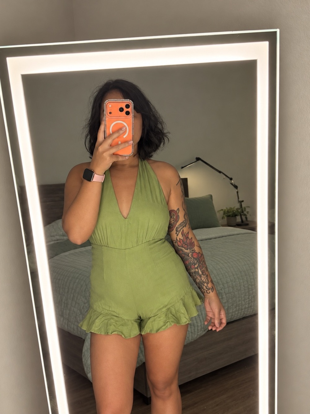 Trixxi Olive Green Halter Ruffle Romper
